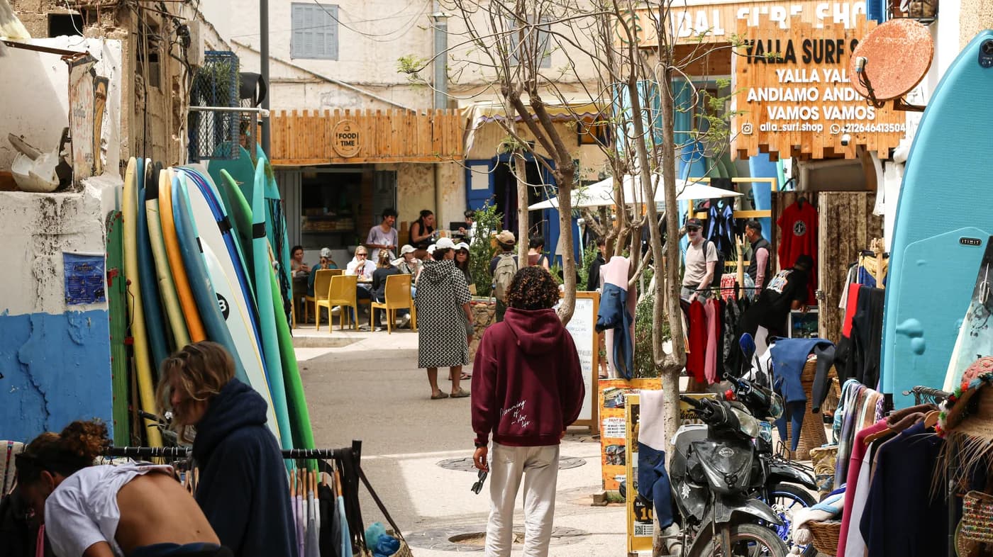 Streets and surf shops in the coastal village